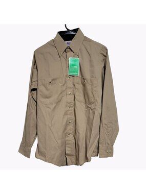 Work America Uniform Shirt Mens Size Small Button Up Long Sleeve Beige New